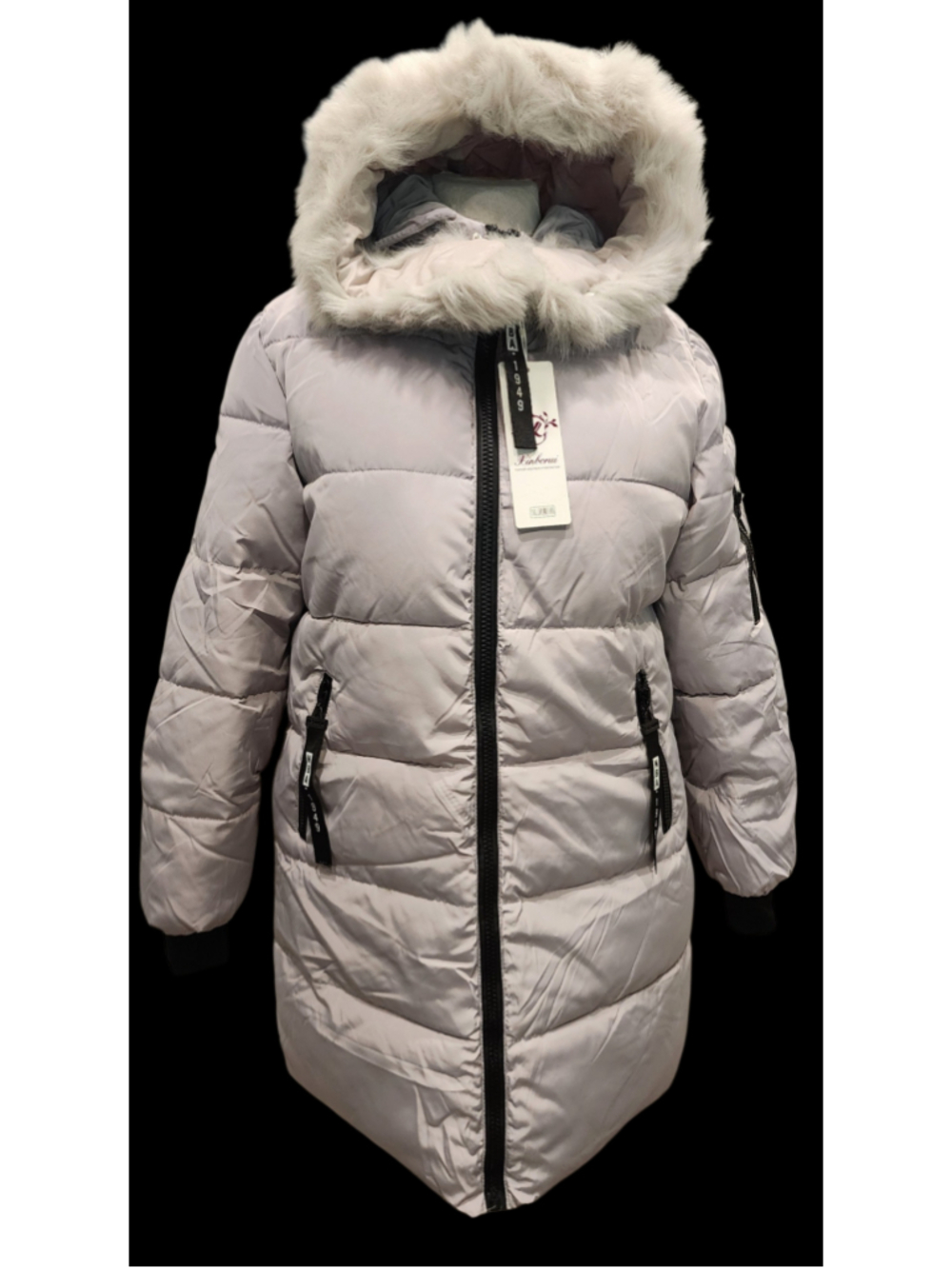 Disney Fonts NBA 1949 Xinborui XXXL Gray Long Puffer Coat Jacket Faux Fur Hood